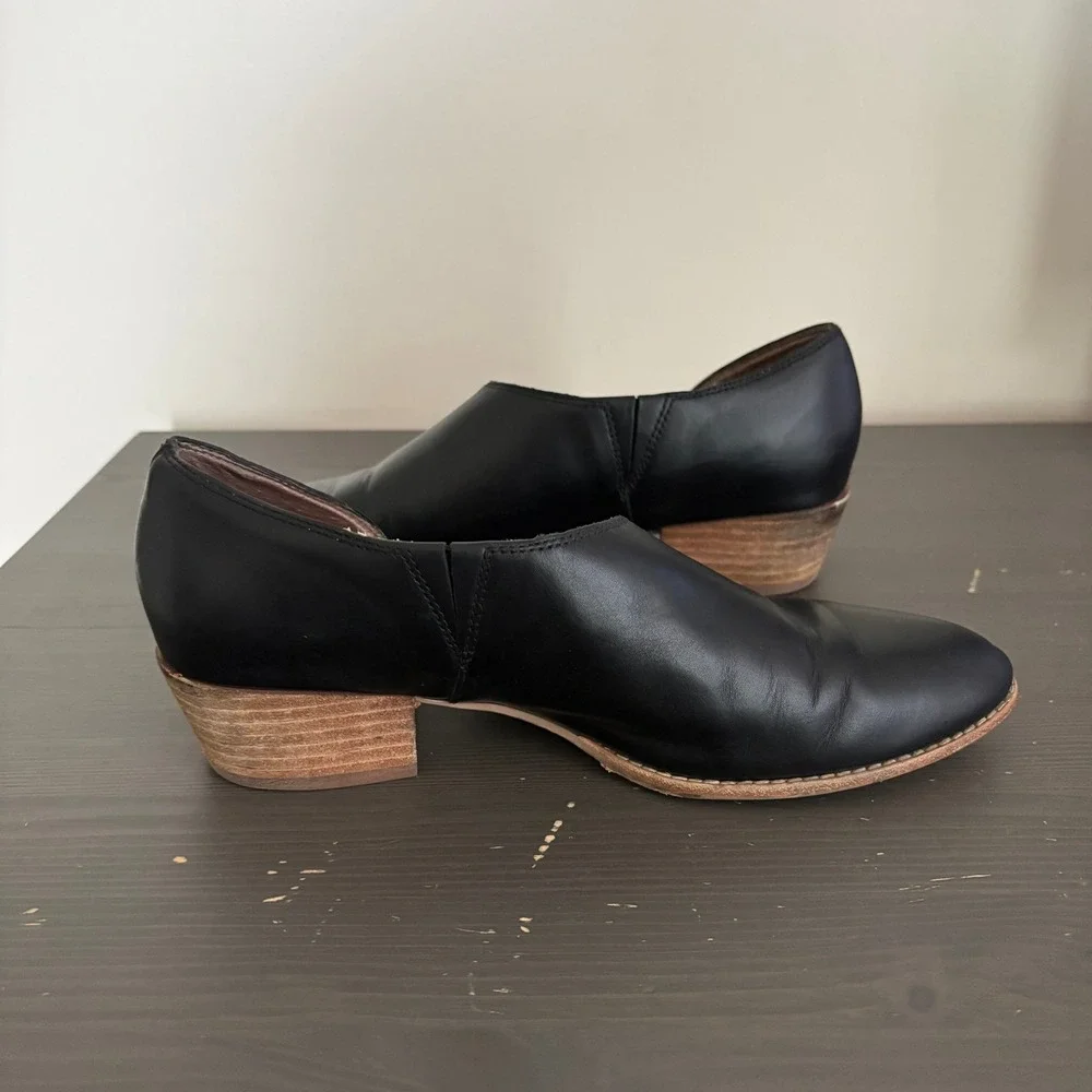 Madewell Shoe Lucie 9 True Black Leather D'Orsay Stacked Heel Bootie
